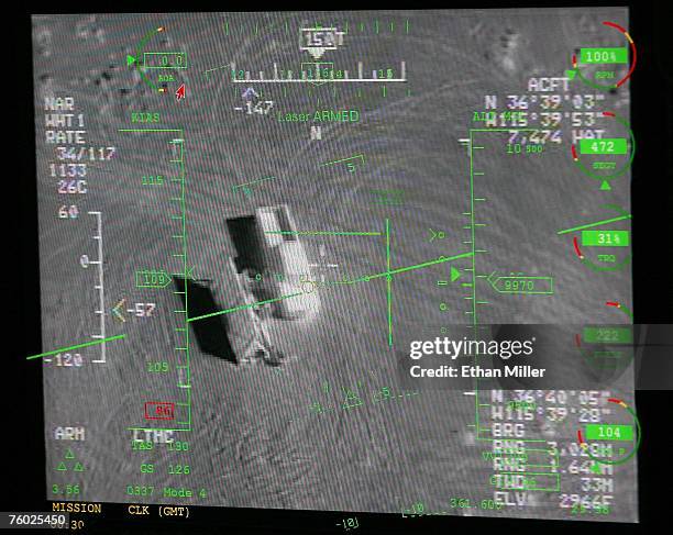 Pilot's heads up display in a ground control station shows a truck from the view of a camera on an MQ-9 Reaper during a training mission August 8,...