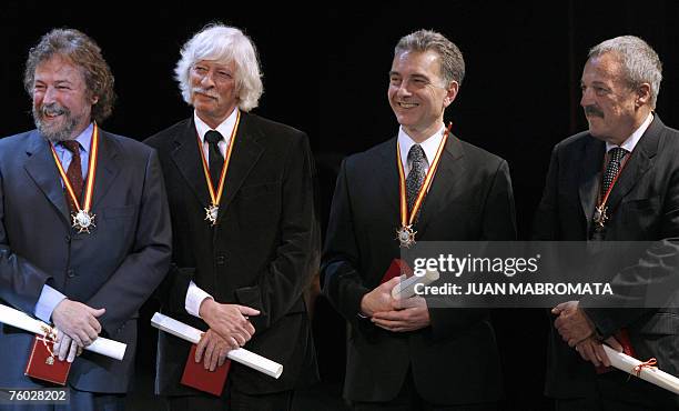 "Les Luthiers" Argentine music ensemble members Carlos Nunez Cortes, Carlos Lopez Puccio, Jorge Maronna, and Daniel Rabinovich smile after having...