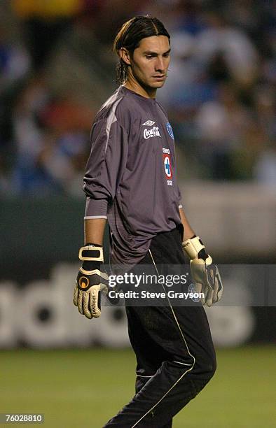 Oscar Perez of Cruz Azul looks on from the goal during InterLiga 2007 at The Home Depot Center in Carson, California on January 9, 2007.