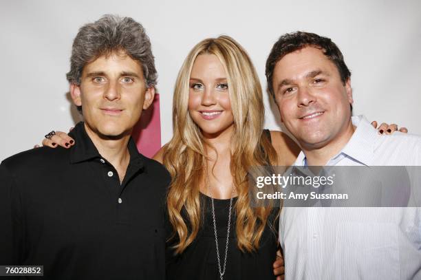 Steve Shore of Steve & Barry's, Amanda Bynes and Barry Prevor of Steve & Barry's attend the launch party of her new clothing line ''DEAR'' at Sushi...