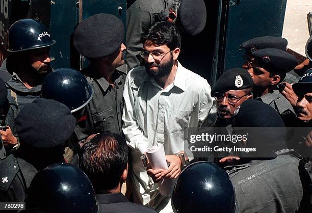 Ahmed Omar Saeed Sheikh, the alleged mastermind behind Wall Street Journal reporter Daniel Pearl's abduction, arrives March 29, 2002 at the...