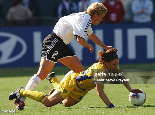 Kerstin Steggman of Germany and Hanna Ljungberg of Sweden in action in the first half.