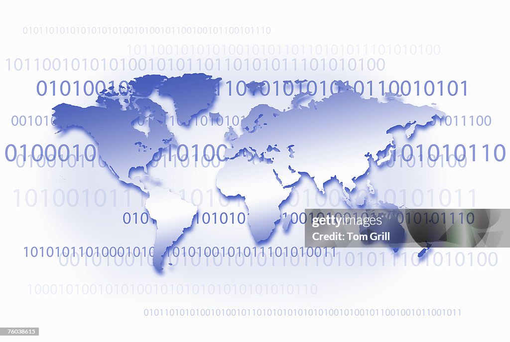 World map with digital numbers