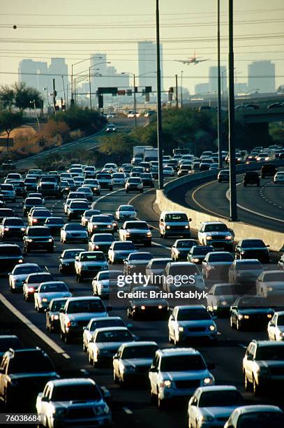 Usa Arizona Phoenix Traffic On Congested Freeway Elevated View