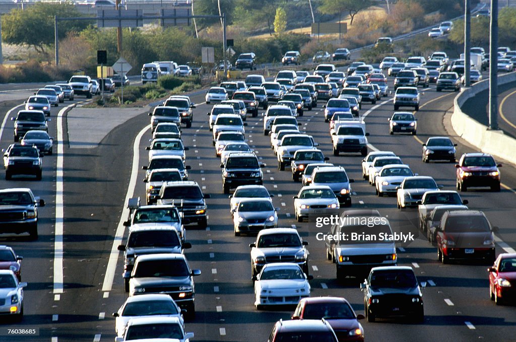 Usa Arizona Phoenix Traffic On Congested Freeway Elevated View High-Res ...