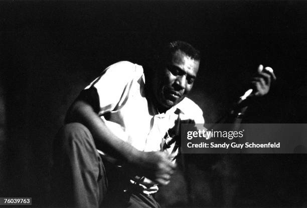 Blues musician Howlin' Wolf performs onstage at the Avalon Ballroom, a music venue in the Polk Gulch neighborhood in July 1968 in San Francisco,...