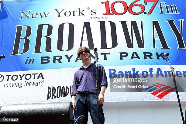 Actor John Gallagher Jr. Of "Spring Awakening" performs onstage at Broadway In Bryant Park 2007 presented by 106.7 FM on August 9, 2007 in New York...