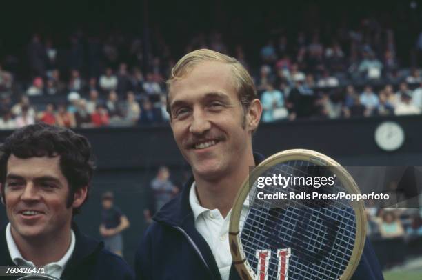 American tennis player Stan Smith pictured on right with fellow American tennis player Cliff Richey during progress to reach the final of the Men's...