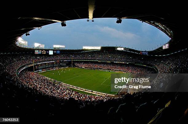 Fans look on as the Los Angeles Galaxy take on D.C. United at RFK Stadium on August 9, 2007 in Washington, DC.