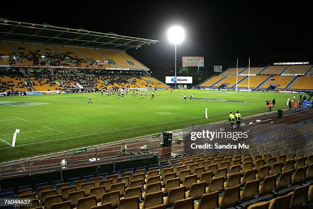 Wide view of the game shows the empty stands during the Air New Zealand Cup match between Counties and North Harbour at Mt Smart Stadium on August...