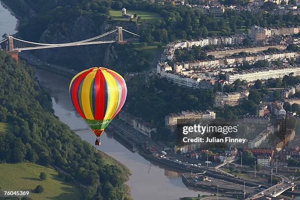 Balloon moves over Bristol during day two of the Bristol Balloon Fiesta on August 10, 2007 in Bristol, England.