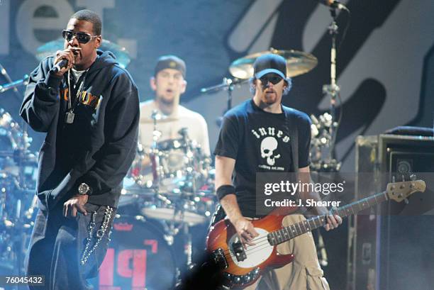 Jay-Z performs with Dave "Phoenix" Farrell of Linkin Park