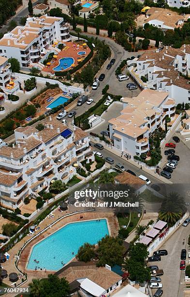 An aerial view of the resort and surounding area where Madeleine McCann went missing, August 10, 2007 in Praia da Luz, Portugal. Police are...