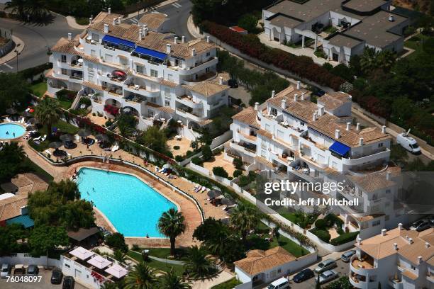 An aerial view of the resort and surrounding area where Madeleine McCann went missing, August 10, 2007 in Praia da Luz, Portugal. Police are...