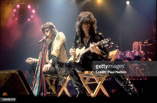Steven Tyler and Joe Perry of Aerosmith on 11/24/82 in Chicago, Il.