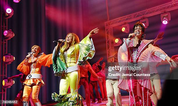 The cast of "Mamma Mia" at curtain call following their 5th Anniversary Celebratory Performance on October 18, 2006 in New York City