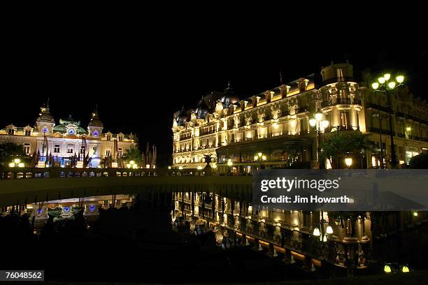 the casino and hotel de paris,casino square,monaco - monte carlo night stock pictures, royalty-free photos & images