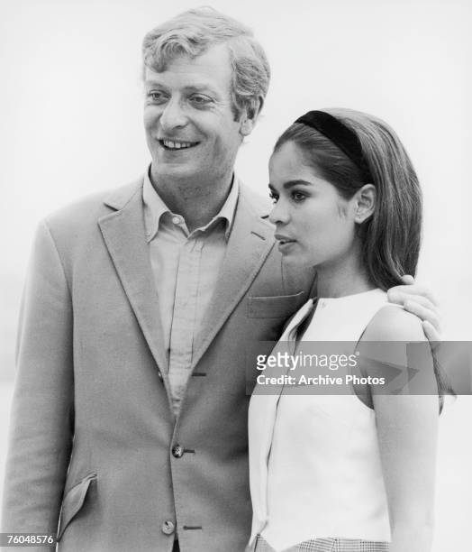 English actor Michael Caine with model Bianca Jagger on the set of Paramount Pictures' 'The Italian Job', 1969.