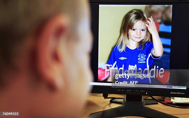 Picture of four-year-old British girl Madeleine McCann, who disappeared on a family holiday in Portugal, appears on a computer screen on the YouTube...