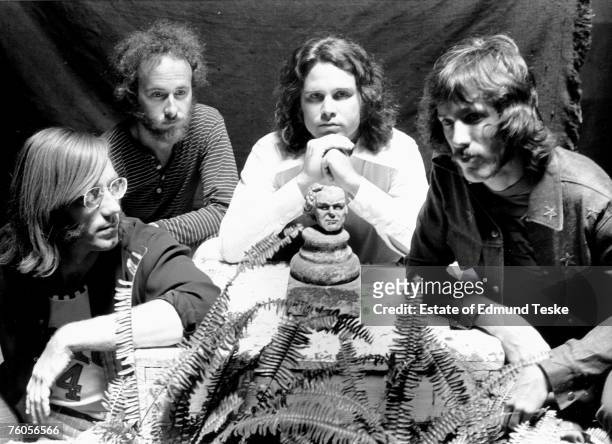 The Doors L-R Ray Manzarek, Robby Krieger, Jim Morrison and John Densmorer pose for a portrait circa 1968 in Hollywood, California.