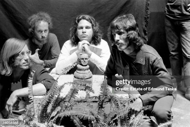 The Doors L-R Ray Manzarek, Robby Krieger, Jim Morrison and John Densmorer pose for a portrait circa 1968 in Hollywood, California.