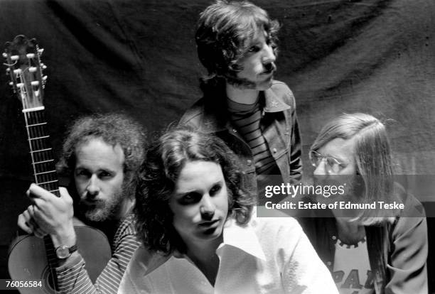 The Doors L-R Robby Krieger, Jim Morrison, John Densmore and Ray Manzarek pose for a portrait circa 1968 in Hollywood, California.