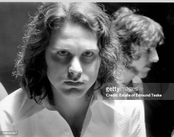 American singer-songwriter Jim Morrison and drummer John Densmore of The Doors, circa 1968.
