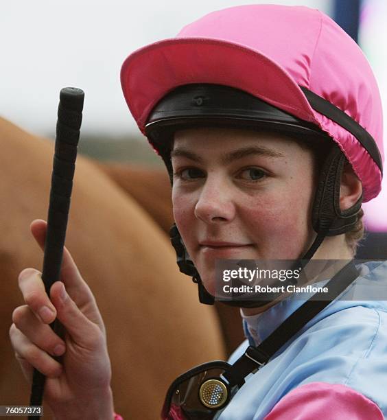 Sebastian Murphy jockey for Haddle McDaddle acknowledges his win after he won the Andrew Clarke and John Collins Handicap during the Aurie's Star...