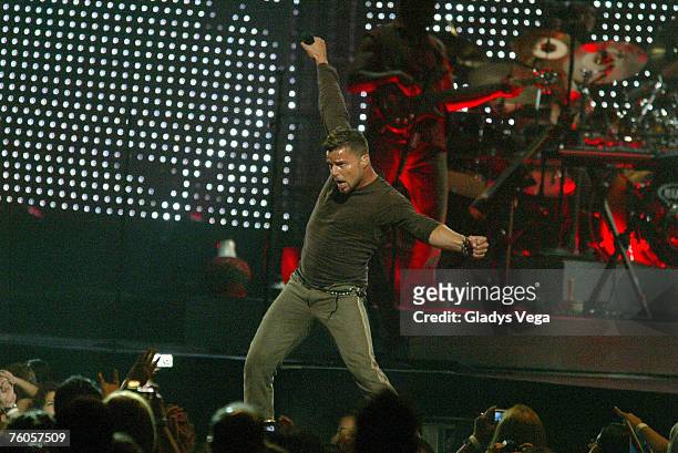 Singer Ricky Martin performs on Blanco y Negro Tour live at the Coliseo de Puerto Rico, Jose M. Agrelot on August 10, 2007 in San Juan, Puerto Rico.