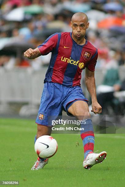 Thierry Henry of Barcelona in action during the friendly match between a Mission Hill Invitation XI and Barcelona at Hong Kong Stadium on August 11,...