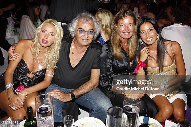 Flavio Briatore with Elisabetta Gregoraci ,Valeria and Eva Cavalli attend the Fawaz Gruosi birthday party at the Billionaire on August 8, 2007 in...
