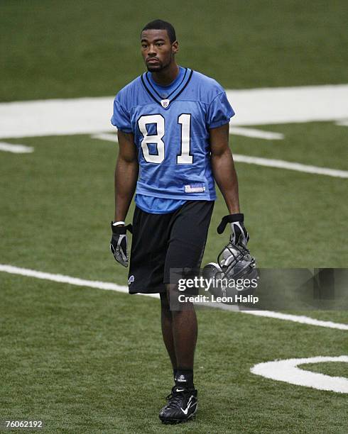 Detroit Lions rookie wide receiver Calvin Johnson during the 2007 NFL Detroit Lions Mini-Camp at the Detroit Lions Training Facility in Allen Park,...