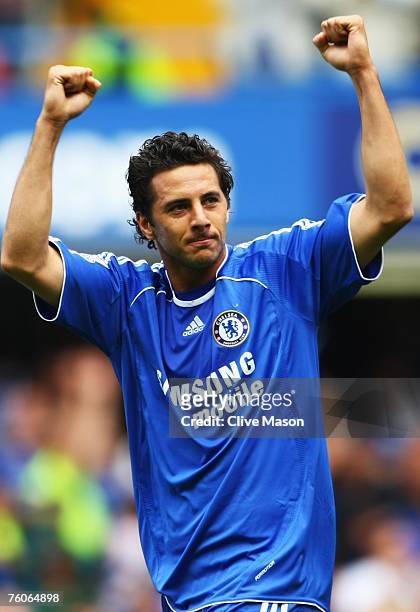 Claudio Pizarro of Chelsea celebrates as he scores their first goal during the Barclays Premier League match between Chelsea and Birmingham City at...