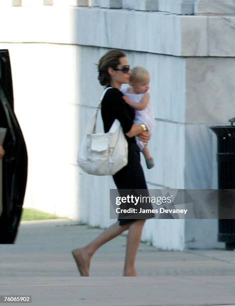 Brad Pitt and Angelina Jolie visit The Field Museum with their children on August 11, 2007 in Chicago.