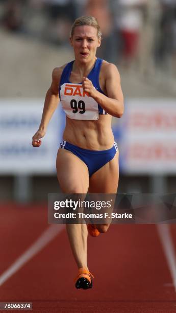 Cathleen Tschirch of LG Weserbergland runs during the RAG DLV Meeting at the Lohrheide stadium on August 12, 2007 in Bochum, Germany.