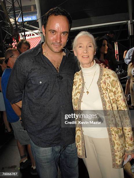 Singer/Guitarist Dave Matthews of Dave Matthews Band and Conservationist Jane Goodall backstage at Live Earth New York at Giants Stadium on July 7,...