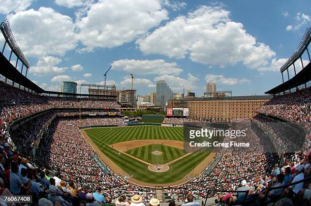 Sold-out crowd watches the game between the Boston Red Sox and the Baltimore Orioles at Camden Yards August 12, 2007 in Baltimore, Maryland.