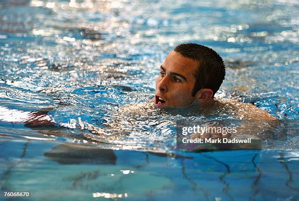 Steve Turner of the Storm swims laps during a Melbourne Storm NRL recovery session at the Richmond Pool on August 13, 2007 in Melbourne, Australia.