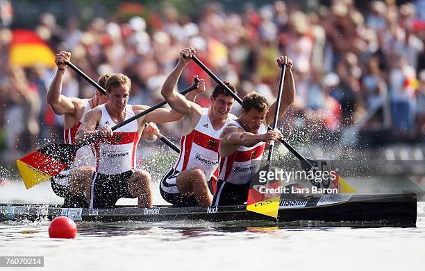 Robert Nuck, Sebastian Brendel, Thomas Lueck and Stefan Holtz of Germany in action during the C4 500m final during the Canoe World Championship 2007...