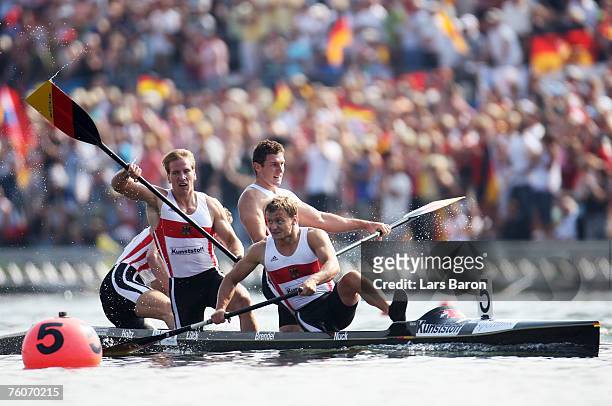 Robert Nuck, Sebastian Brendel, Thomas Lueck and Stefan Holtz of Germany in action during the C4 500m final during the Canoe World Championship 2007...