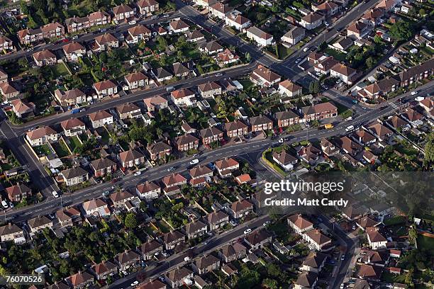 Cars driving through streets in suburban housing estates in the City of Bristol are seen from the air during the early morning mass ascent at the...