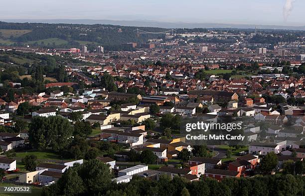 Streets of houses in the Hartcliffe area of the City of Bristol is seen from a hot air balloon during the early morning mass ascent at the Discovery...