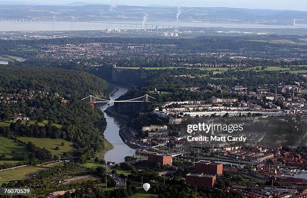 The City of Bristol and Brunel's Clifton Suspension Bridge is seen from a hot air balloon during the early morning mass ascent at the Discovery...