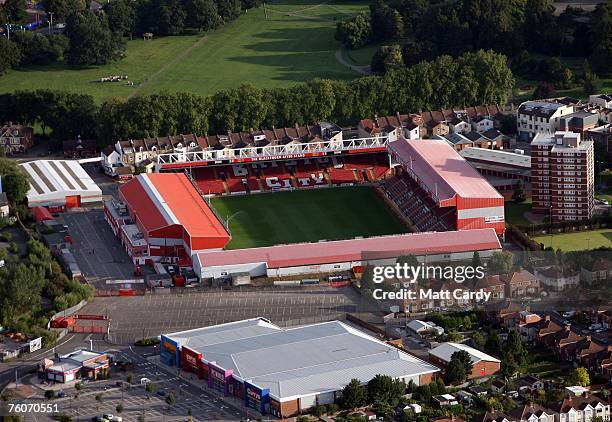 Bristol City Football Club's stadium at Ashton Gate is seen from a hot air balloon during the early morning mass ascent at the Discovery Channel...