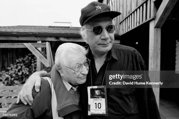 Pulitzer Prize winning Photographer Eddie Adams and Life Magazine Photographer Carl Mydans behind the scenes of Barnstorm, August 30,1997 in...