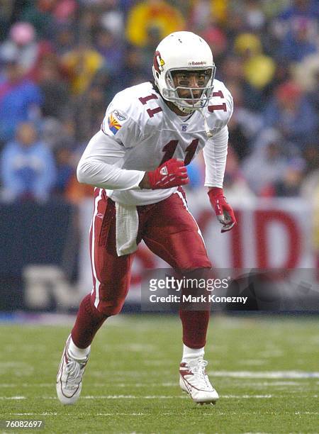Arizona Cardinals rookie wide receiver Larry Fitzgerald runs a pass route in a game against the Buffalo Bills at Ralph Wilson Stadium in Orchard...
