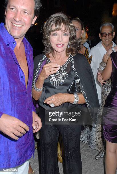 Percy Gibson and Joan Collins Attend The Monika Bacardi and Massimo Gargia's Birthday Party at The Byblos Hotel on July 29, 2007 in St Tropez, France.