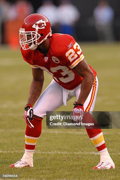 Kansas City Chiefs defensive back Patrick Surtain looks into the backfield during the game with the Cleveland Browns on August 11, 2007 at Cleveland...