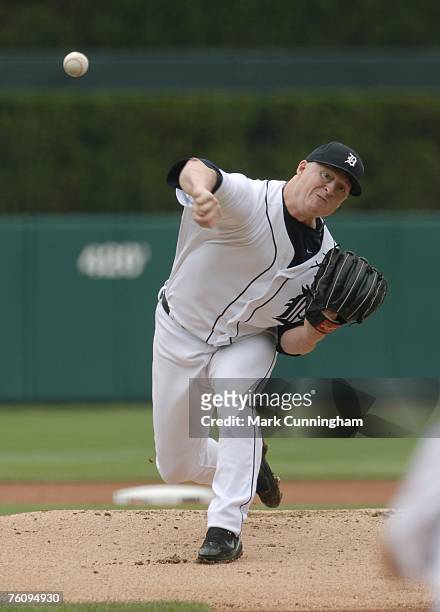 Jeremy Bonderman of the Detroit Tigers pitches during the game against the Tampa Bay Devil Rays at Comerica Park in Detroit, Michigan on August 9,...