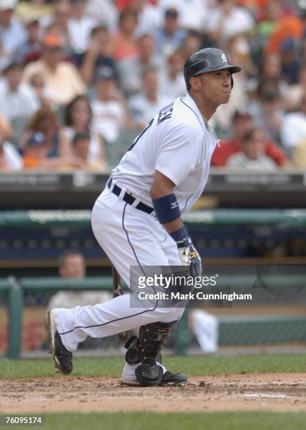 Carlos Guillen of the Detroit Tigers bats during the game against the Tampa Bay Devil Rays at Comerica Park in Detroit, Michigan on August 9, 2007....